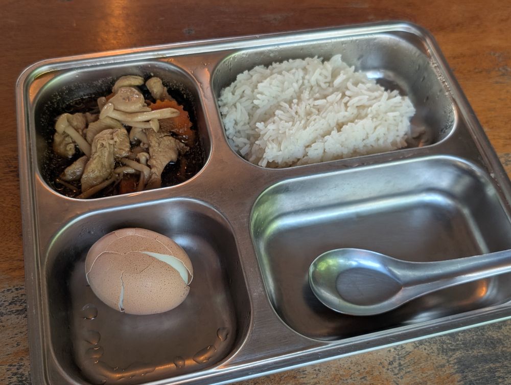 Rice, curry and a boiled egg, served straight after training
